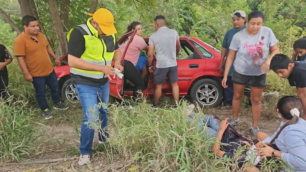 Padre e hija resultan lesionados tras choque contra un árbol en El Mante