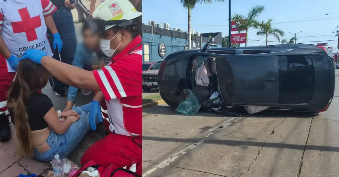 Joven resulta lesionada tras choque y volcadura en Tampico