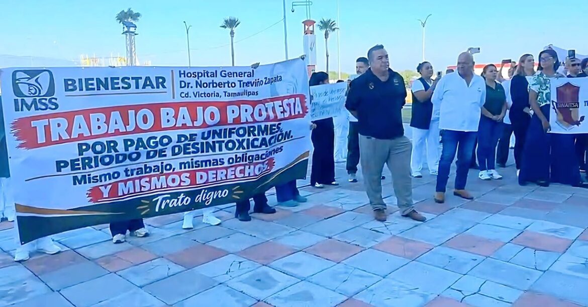 Trabajadores de IMSS-Bienestar protestan por desigualdad laboral en Ciudad Victoria