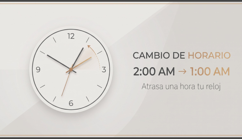 Reloj que muestra el cambio de horario en Tamaulipas: de las 2:00 a. m. a la 1:00 a. m.