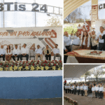 Collage del 63 aniversario del CBTis 24 de Ciudad Victoria con el secretario de Educación, el brindis y la foto grupal