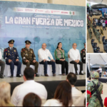 Ceremonia de clausura de la exposición “La Gran Fuerza de México” en el Recinto Ferial de Tampico, con mandos militares y autoridades en el presídium.