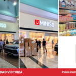 Miniso en Ciudad Victoria: fachada de la tienda en Plaza Campestre con mercancía y personal preparando la apertura