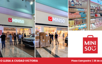 Miniso en Ciudad Victoria: fachada de la tienda en Plaza Campestre con mercancía y personal preparando la apertura